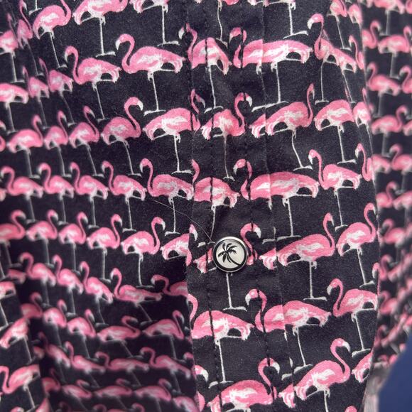good vibes by drill slim fitting pink flamingo short sleeve button up - Picture 5 of 7